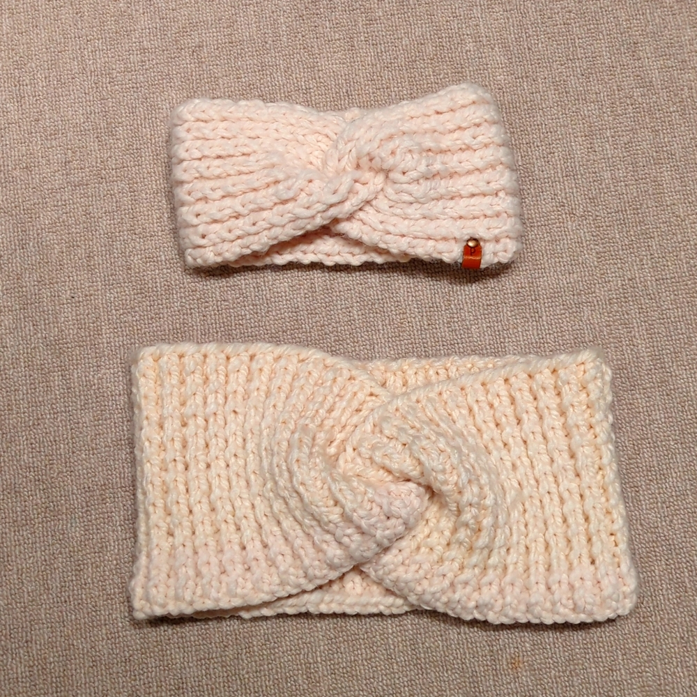 Hand knit infinity scarf with matching headband